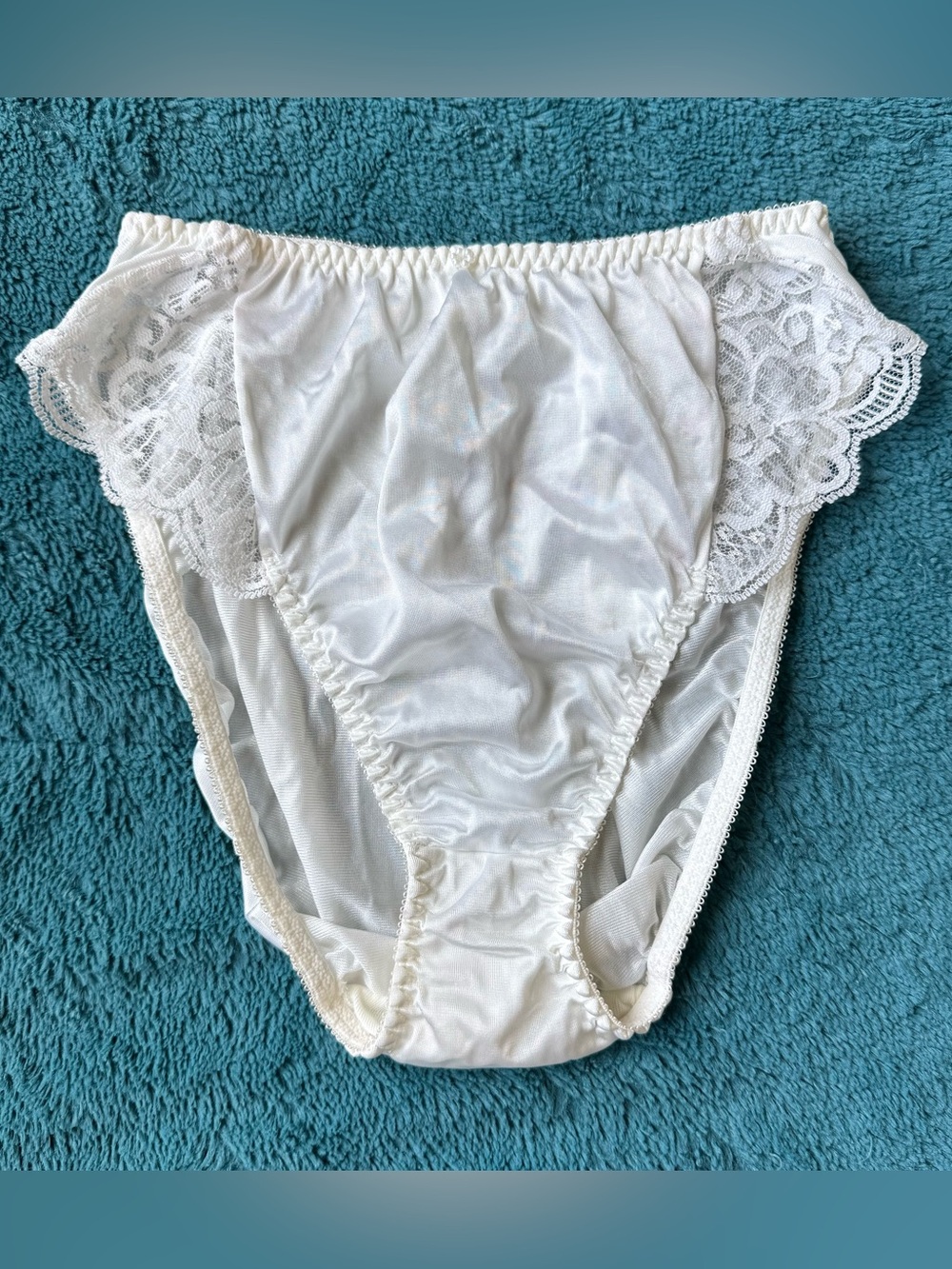 VTG 80s 90s Satin Lace Second Skin Brief Panties 6 Medium High Rise White Bride